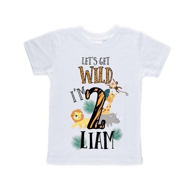 Personalized Let's Get Wild Safari theme Birthday Shirt. Two Birthday. Boy's Safari Birthday Shirt. Jungle Safari Birthday Shirt.