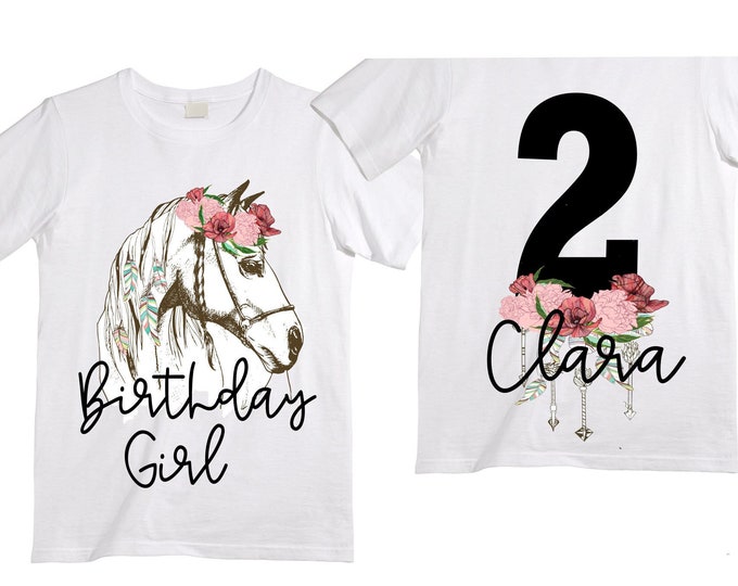 Personalized Two Boho Horse Themed Unicorn theme Birthday Shirt. Two Birthday. Girl's Dino Birthday Shirt. Dinosaur Birthday Shirt.