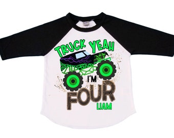 Personalized Monster Truck Crushing IT Birthday Shirt. FOUR  Birthday. Boy's Truck Birthday Shirt. Monster Truck Racing Birthday Shirt.