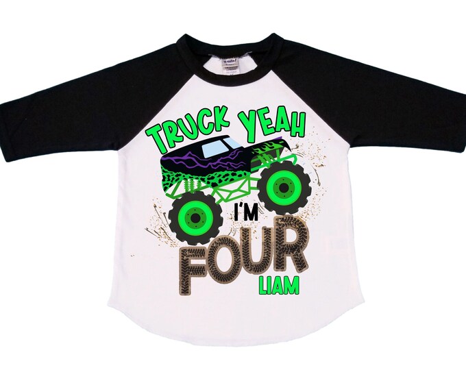 Personalized Monster Truck Crushing IT Birthday Shirt. FOUR  Birthday. Boy's Truck Birthday Shirt. Monster Truck Racing Birthday Shirt.