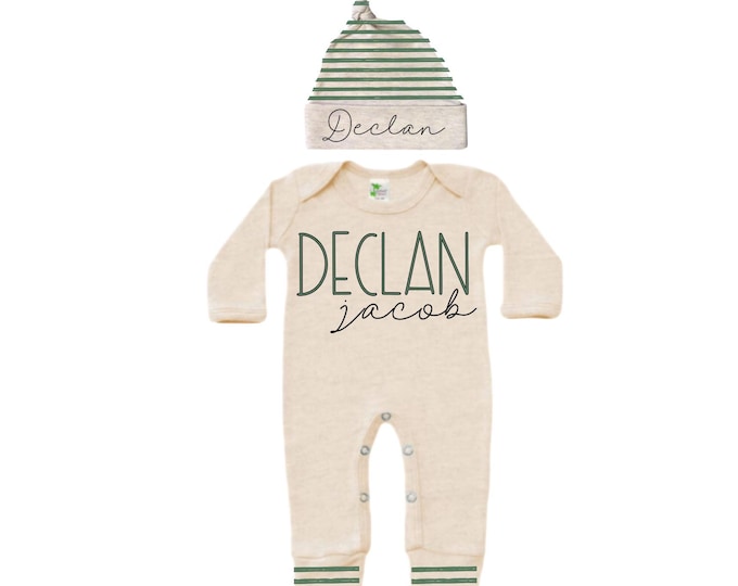 Personalized Name Baby Outfit. Baby Shower Gift. New Born Bring Home Outfit.