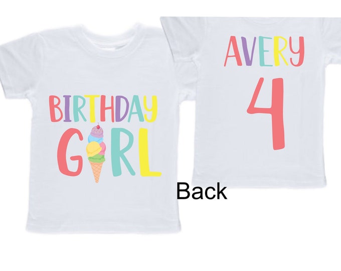 Personalized Ice Cream Four Birthday Girl Shirt. Cake Smash Birthday Shirt. 4th . Birthday Shirt