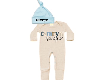 Personalized Name Baby Outfit. Baby Shower Gift. New Born Bring Home Outfit.
