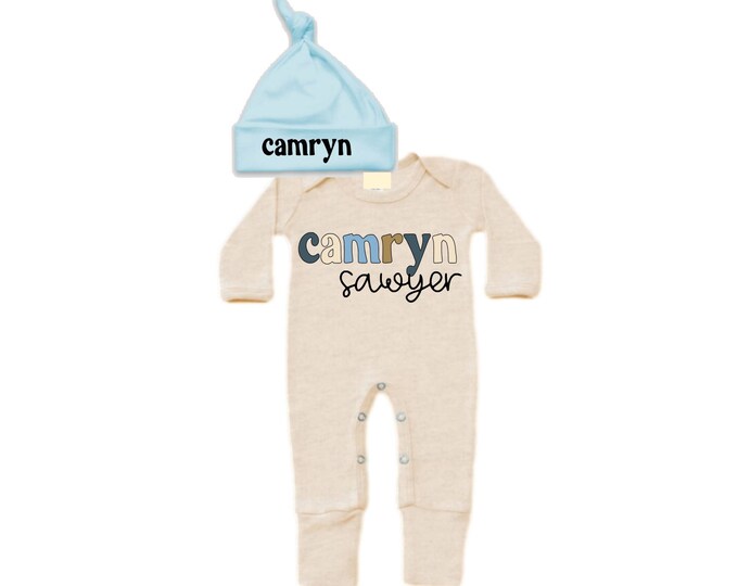 Personalized Name Baby Outfit. Baby Shower Gift. New Born Bring Home Outfit.