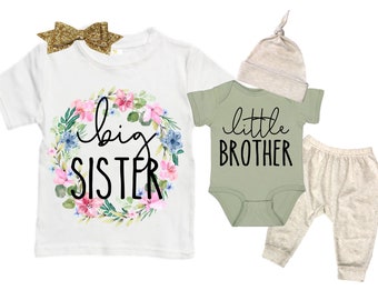 Big Sister/Little Brother Matching Sibling Set. Baby Shower Gift. Take Home Outfit. Matching Sibling Set