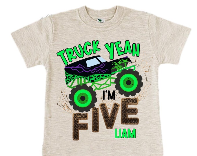 Personalized Monster Truck Crushing IT Birthday Shirt. FIVE Birthday. Boy's Truck Birthday Shirt. Monster Truck Racing Birthday Shirt.