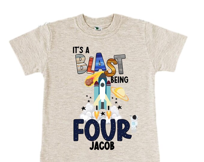 Personalized Space Birthday FOUR Astronaut theme Birthday Shirt. FOUR Birthday. Boy's Birthday Shirt. Spaceship Space ship Birthday Shirt.