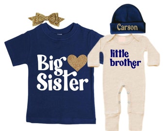 Big Sister /Little Brother Matching Sibling Set. Baby Shower Gift. Take Home Outfit. Matching Sibling Set