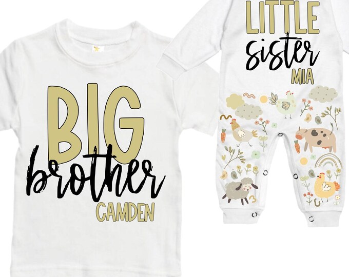 Big Brother/Little Sister Matching Sibling Set. Baby Shower Gift. Take Home Outfit. Matching Sibling Set