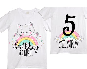 Personalized Rainbow FIVE Birthday Girl Shirt. Cake Smash Short Sleeve Birthday Shirt. 5th . Birthday Shirt