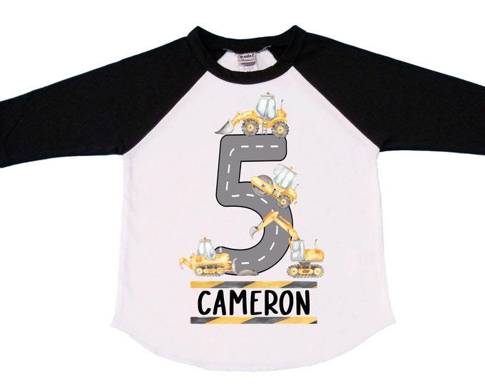 Personalized 5 Digger Truck Construction FIVE theme Birthday Shirt. FIVE Birthday. Birthday. Trash Truck Birthday .