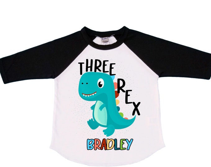 Personalized Dinosaur theme Birthday Shirt. Three Birthday. Boy's Dino Birthday Shirt. Dinosaur Birthday Shirt. THREE Rex