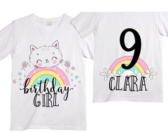 Personalized Rainbow NINE Birthday Girl Shirt. Cake Smash Short Sleeve Birthday Shirt. 9th . Birthday Shirt