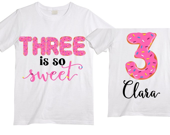 Personalized Donut You Know it's my Birthday Donut Rainbow THREE Birthday Girl Shirt. Cake Smash Sleeve Birthday Shirt. Birthday Shirt
