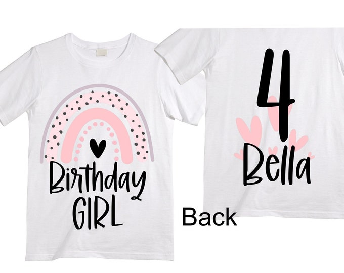 Personalized Rainbow Four Birthday Girl Shirt. Cake Smash Sleeve Birthday Shirt. 4th . Birthday Shirt