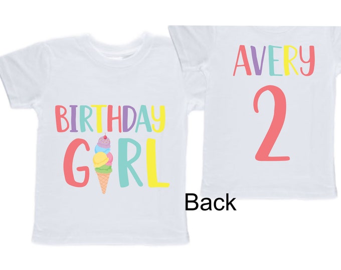 Personalized Ice Cream Themed TWO Birthday Girl Shirt. Cake Smash Sleeve Birthday Shirt. TWO . Birthday Shirt