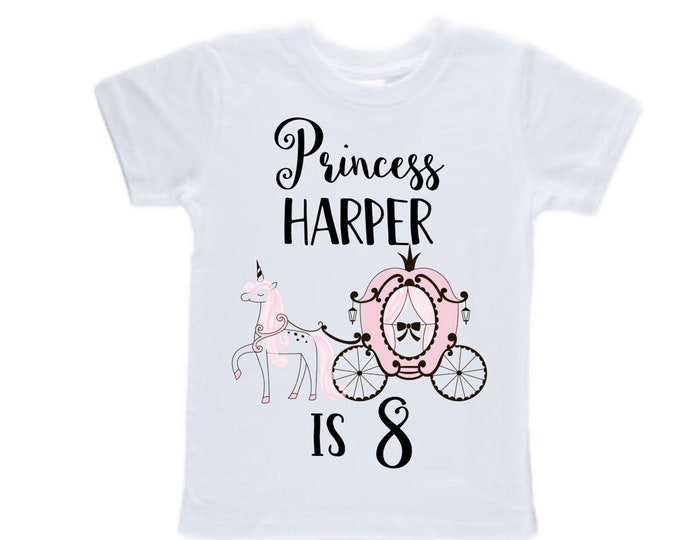 Personalized Birthday Princess themed EIGHT Birthday Girl Shirt. Cake Smash Short Sleeve Birthday Shirt. 8th . Birthday Shirt