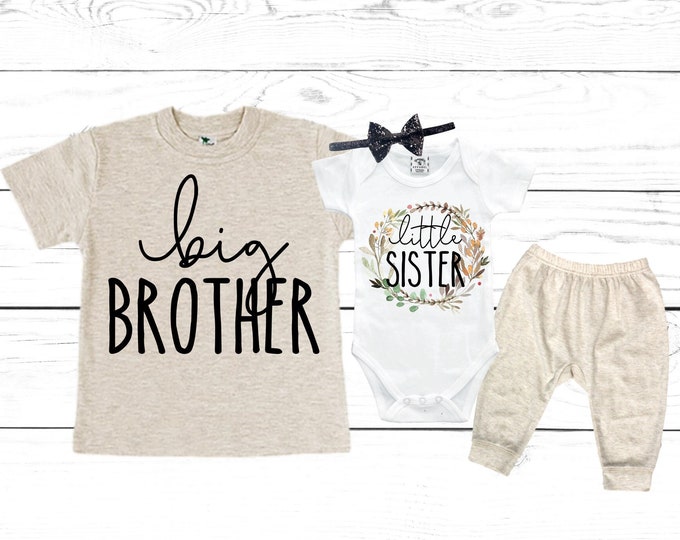 Big Brother/Little Sister Matching Sibling Set. Baby Shower Gift. Take Home Outfit. Matching Sibling Set