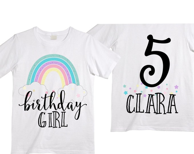 Personalized Rainbow FIVE Birthday Girl Shirt. Cake Smash Short Sleeve Birthday Shirt. 5th . Birthday Shirt