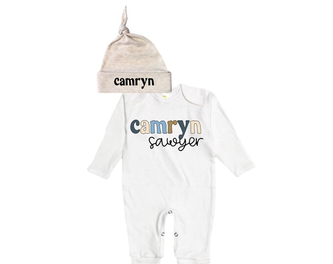 Personalized Name Baby Outfit. Baby Shower Gift. New Born Bring Home Outfit.