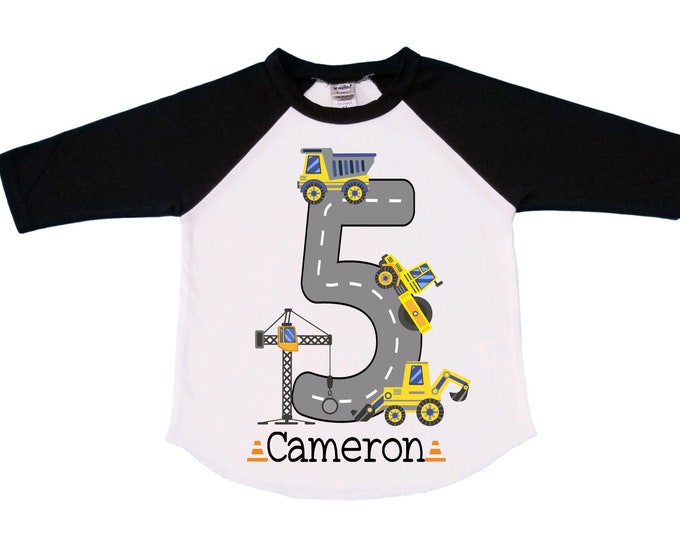 Personalized 5 Digger Truck Construction FIVE theme Birthday Shirt. FIVE Birthday. Birthday. Trash Truck Birthday .