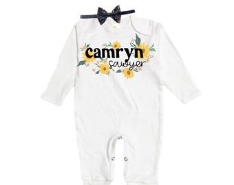 Personalized Name Baby Outfit. Baby Shower Gift. New Born Bring Home Outfit.