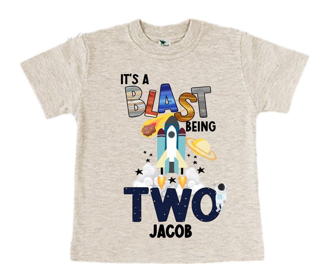 Personalized Space Birthday TWO Astronaut theme Birthday Shirt. TWO Birthday. Boy's Birthday Shirt. Spaceship Space ship Birthday Shirt.