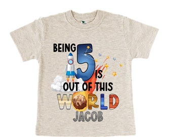 Personalized Space Birthday FIVE Astronaut theme Birthday Shirt. 5th Birthday. Boy's Birthday Shirt. Spaceship Space ship Birthday Shirt.
