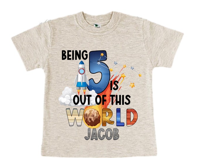 Personalized Space Birthday FIVE Astronaut theme Birthday Shirt. 5th Birthday. Boy's Birthday Shirt. Spaceship Space ship Birthday Shirt.