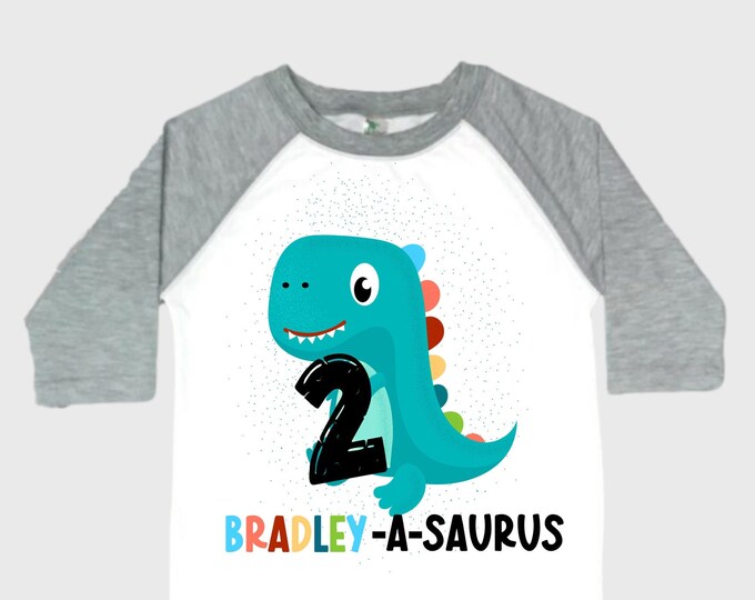 Personalized Two Rex Dinosaur theme Birthday Shirt. Two Birthday. Boy's Dino Birthday Shirt. Dinosaur Birthday Shirt.