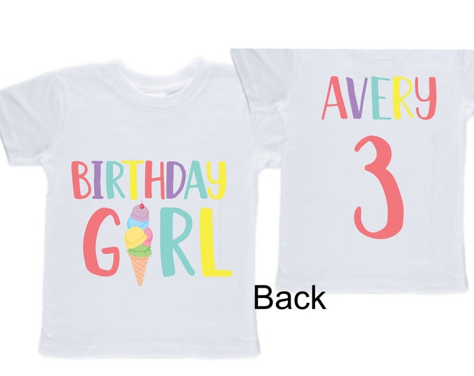 Personalized Ice Cream THREE Birthday Girl Shirt. Cake Smash Sleeve Birthday Shirt. Three . Birthday Shirt