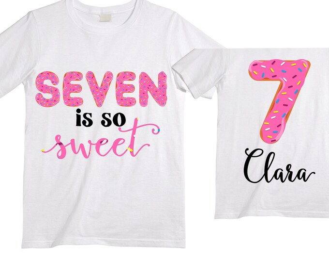Personalized Donut You Know it's my Birthday - Donut Rainbow themed SEVEN  Birthday Girl Shirt. Cake Smash Birthday Shirt. 7th