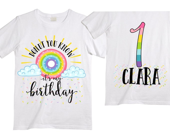 Personalized Donut You Know it's my Birthday Donut Rainbow ONE Birthday Girl Shirt. Cake Smash Birthday Shirt. ONE. Birthday Shirt