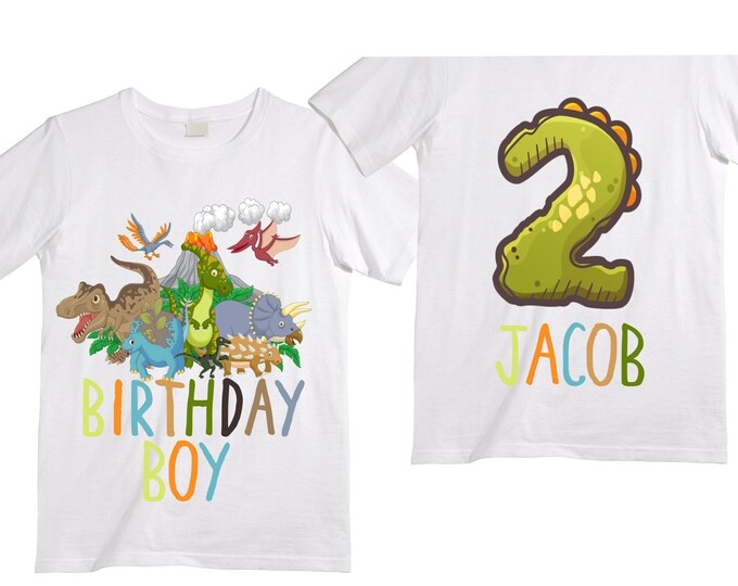 Personalized Two Rex Dinosaur theme Birthday Shirt. Two Birthday. Boy's Dino Birthday Shirt. Dinosaur Birthday Shirt.