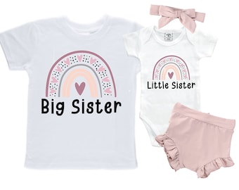 YQYJA Neugeborenes Baby Mädchen Kleidung Big SIS/Lil SIS Brief Print Kurzarm Rundhals T-Shirt oder Strampler