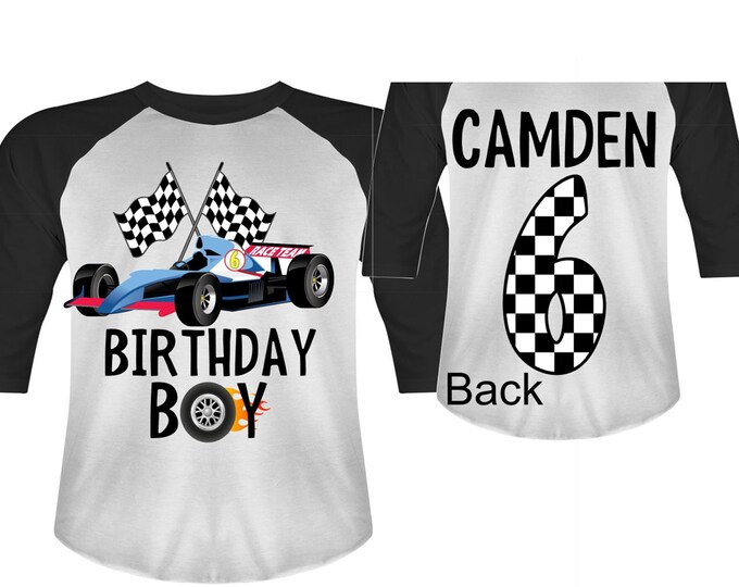 Personalized Racecar theme Birthday Shirt. SIX Birthday. Boy's Racing Birthday . Race Car Themed Birthday Shirt