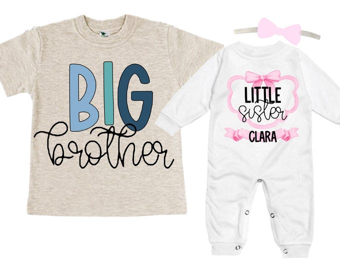 Big Brother/Little Sister Matching Sibling Set. Baby Shower Gift. Take Home Outfit. Matching Sibling Set