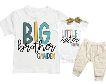 Big Brother/Little Sister Matching Sibling Set. Baby Shower Gift. Take Home Outfit. Matching Sibling Set