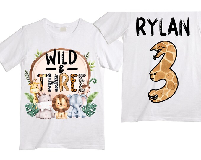 Personalized Let's Get Wild Birthday Shirt. THREE Birthday. Boy's Truck Birthday Shirt. Safari Birthday Shirt.
