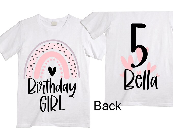Personalized Rainbow FIVE Birthday Girl Shirt. Cake Smash Short Sleeve Birthday Shirt. 5th . Birthday Shirt