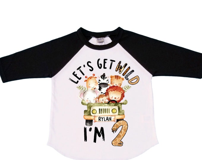 Personalized Let's Get Wild Safari theme Birthday Shirt. Two Birthday. Boy's Safari Birthday Shirt. Jungle Safari Birthday Shirt.