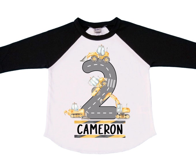 Personalized Construction Themed Digger Truck Construction theme Birthday Shirt. Two Birthday. Boy's Truck Birthday . Construction Shirt.