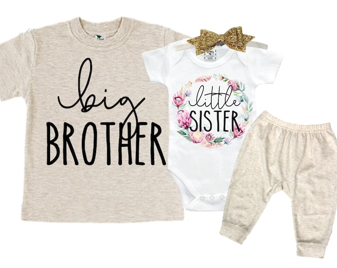 Big Brother/Little Sister Matching Sibling Set. Baby Shower Gift. Take Home Outfit. Matching Sibling Set