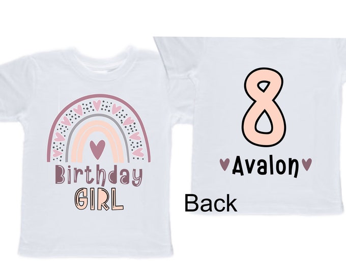 Personalized Rainbow EIGHT Birthday Girl Shirt. Cake Smash Short Sleeve Birthday Shirt. 8th . Birthday Shirt