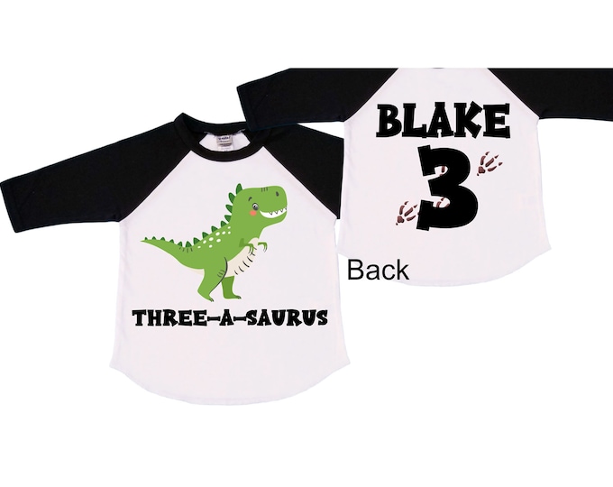 Personalized Dinosaur theme Birthday Shirt. Three Birthday. Boy's Dino Birthday Shirt. Dinosaur Birthday Shirt. THREE Rex