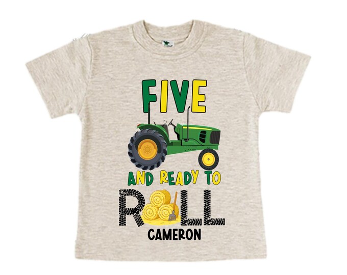Personalized Green Tractor Truck FIVE Raglan Monster Truck theme Birthday Shirt. FIVE Birthday. Racing Birthday . Tractor Truck Birthday .