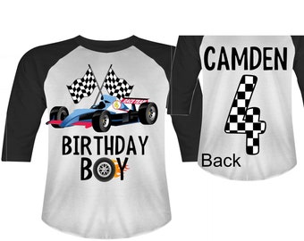 Personalized RaceCar FOUR  Race Car theme Birthday Shirt. FOUR Birthday. Boy's Racing Birthday . Racecar Birthday