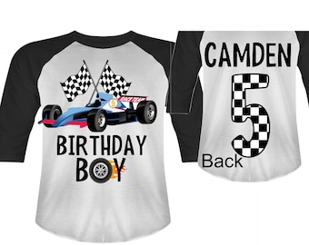 Personalized Racecar theme Birthday Shirt. FIVE Birthday. Boy's Racing Birthday . Race Car Themed Birthday Shirt