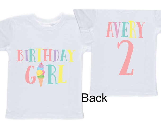 Personalized Ice Cream Themed TWO Birthday Girl Shirt. Cake Smash Sleeve Birthday Shirt. TWO . Birthday Shirt
