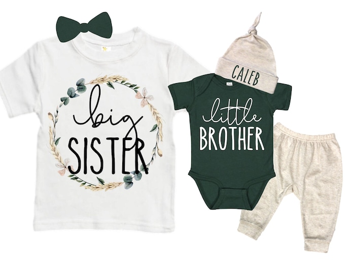 Big Sister/Little Brother Matching Sibling Set. Baby Shower Gift. Take Home Outfit. Matching Sibling Set